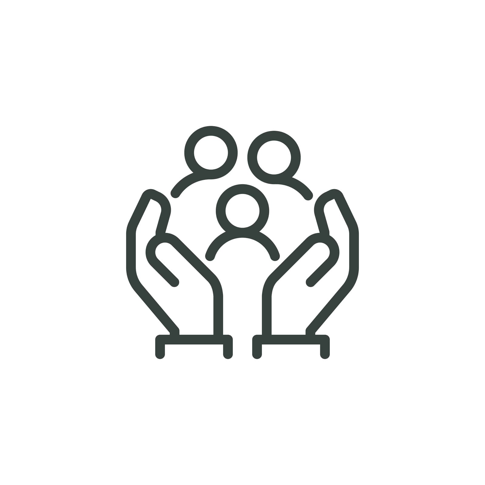 Illustration of two hands gently cradling a small group of people, symbolizing family-centered support